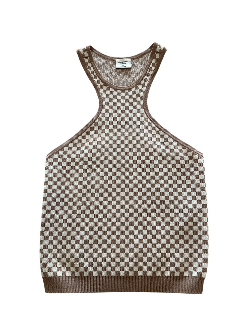 Abercrombie & Fitch Brown and Cream Checkered Knit Racerback FestivalTank Top-XS